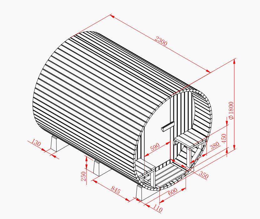 Deluxe 4-6 Person Traditional Cedar Barrel Sauna