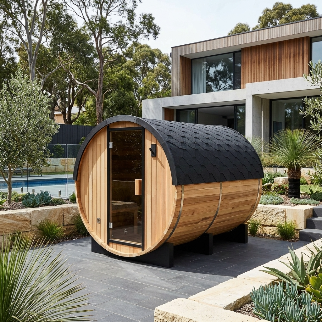 Urban Retreat 4-6 Person Traditional Cedar Barrel Sauna | Black Edition