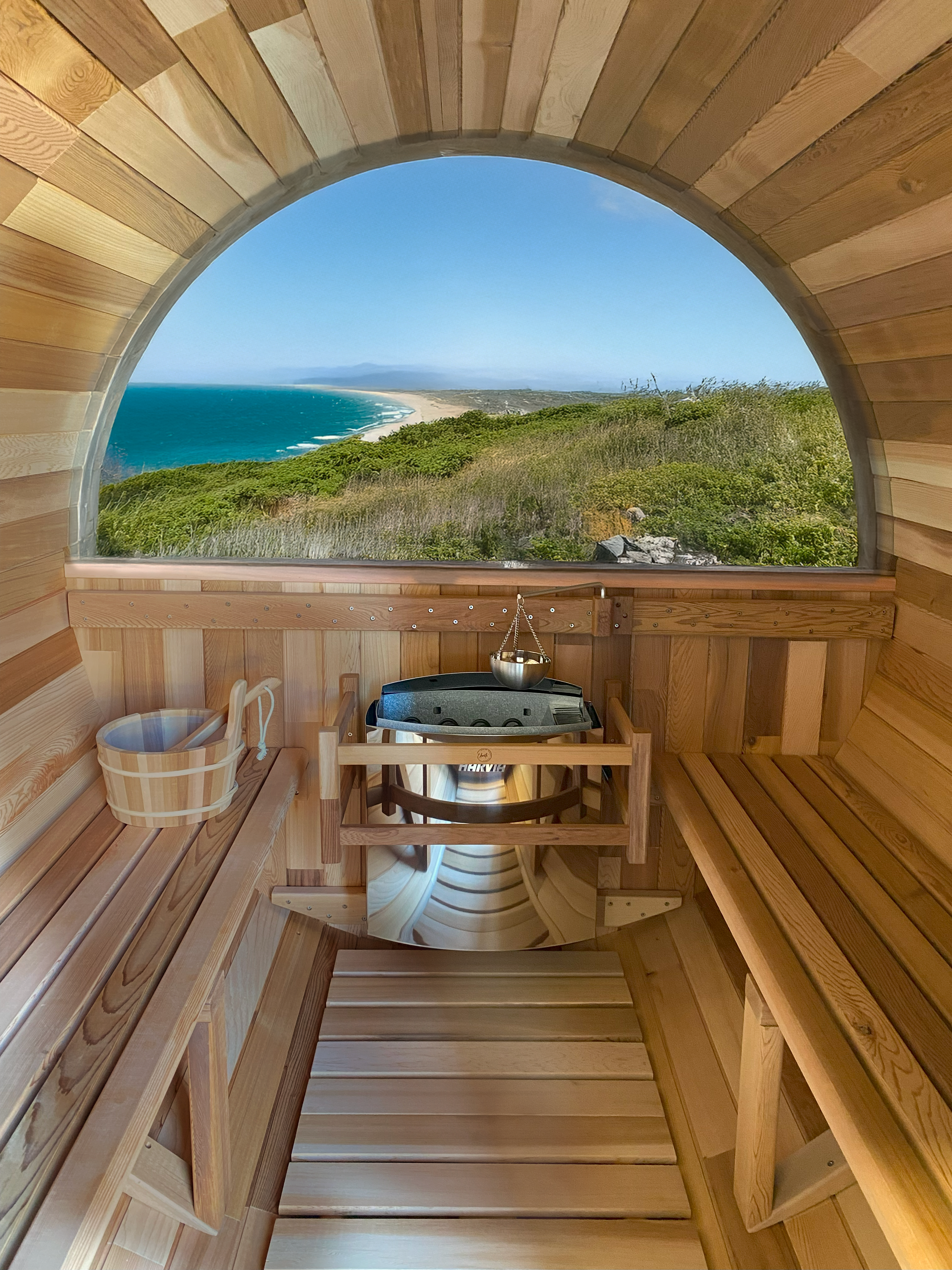 Cove Rearview 4 Person Traditional Cedar Barrel Sauna