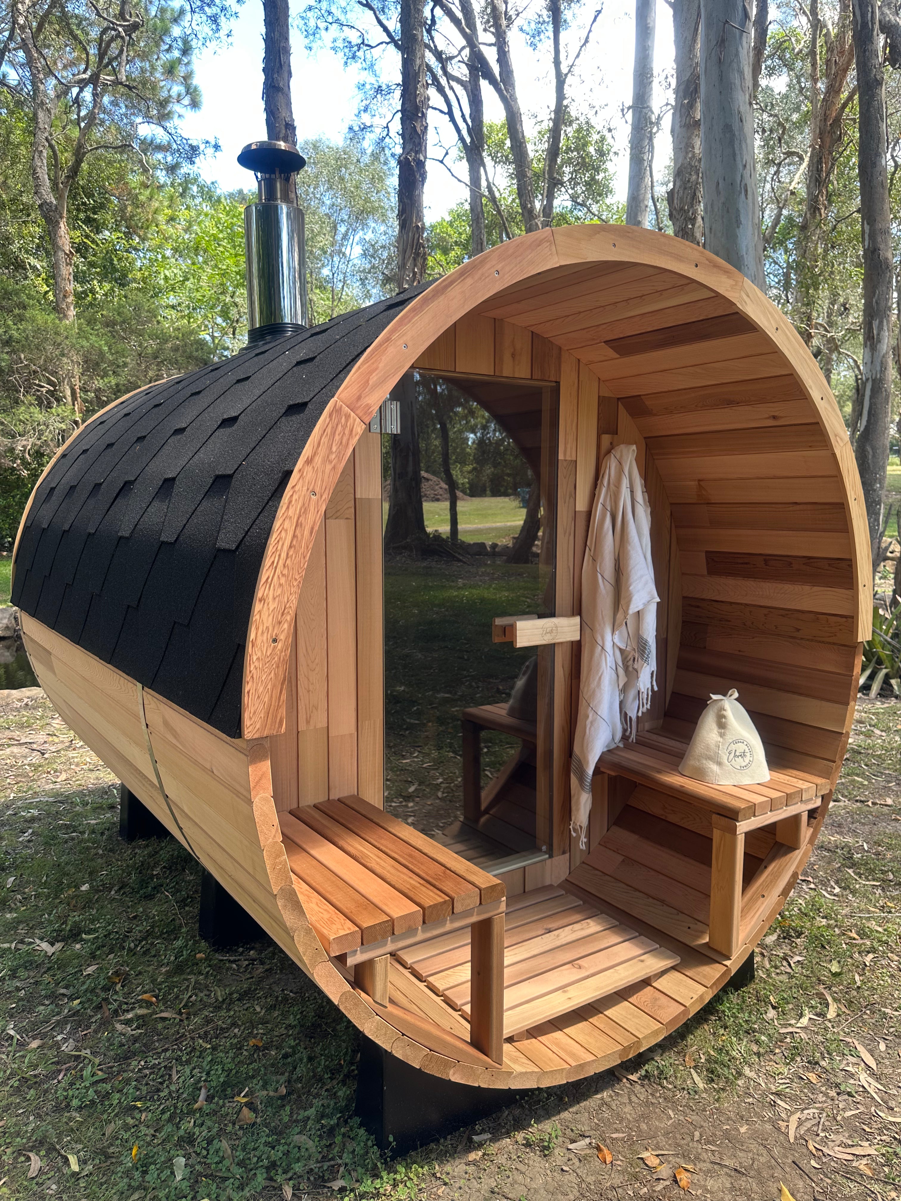 Deluxe Wood Fired 🔥 4-6 Person Cedar Barrel Sauna