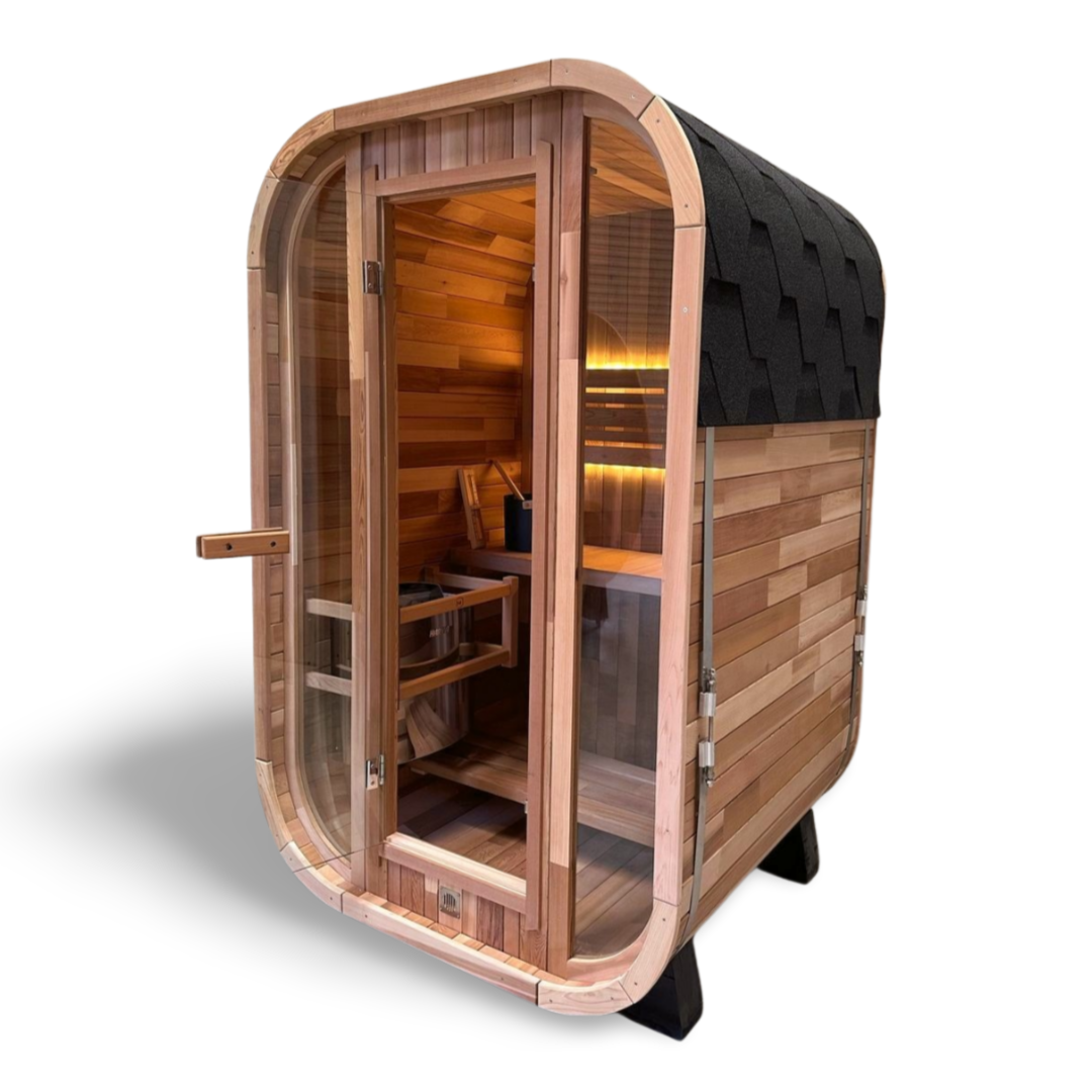 Curve Cedar Ice Bath + Niche View 1-2 Person Sauna