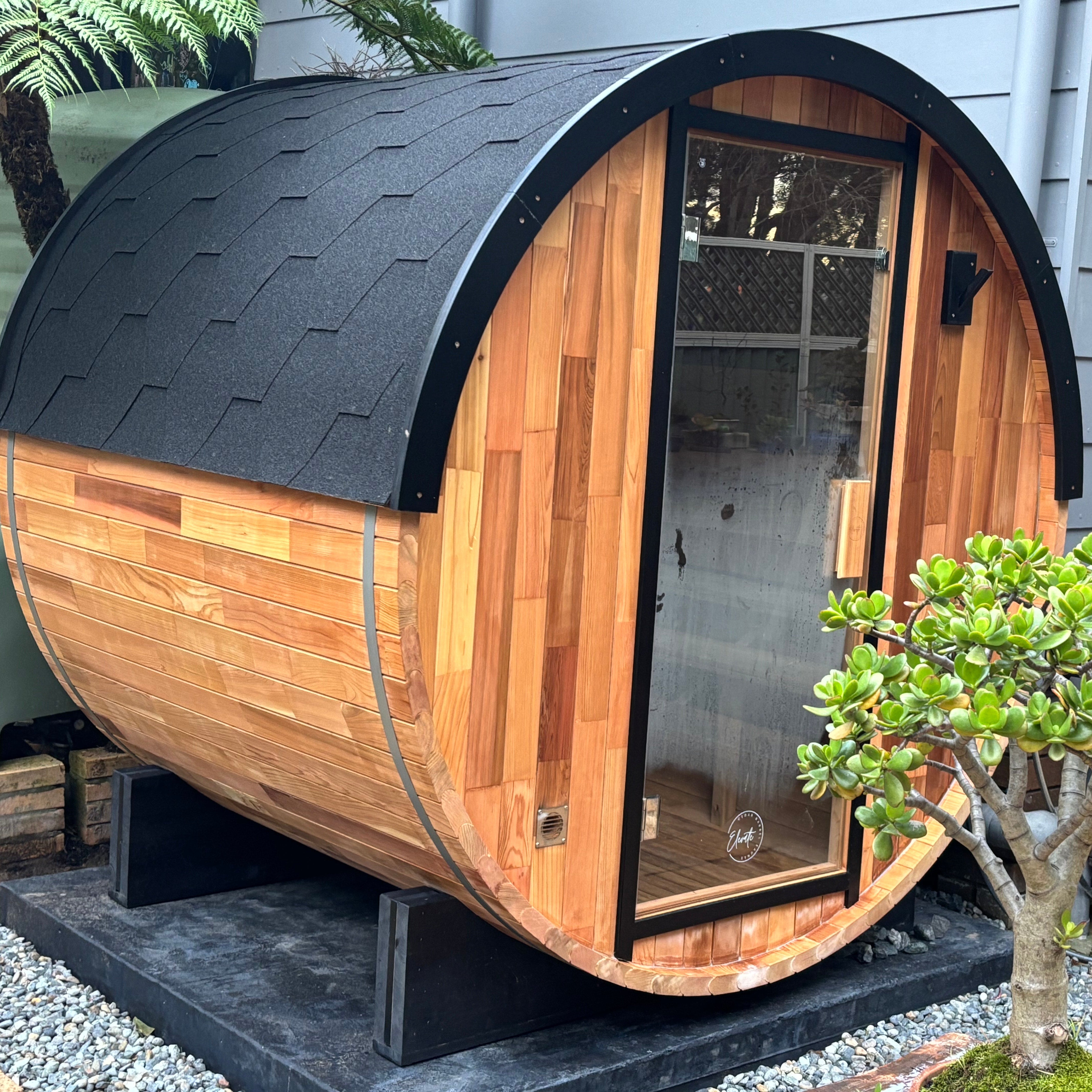 Urban 2-4 Person Traditional Cedar Barrel Sauna | Black Edition