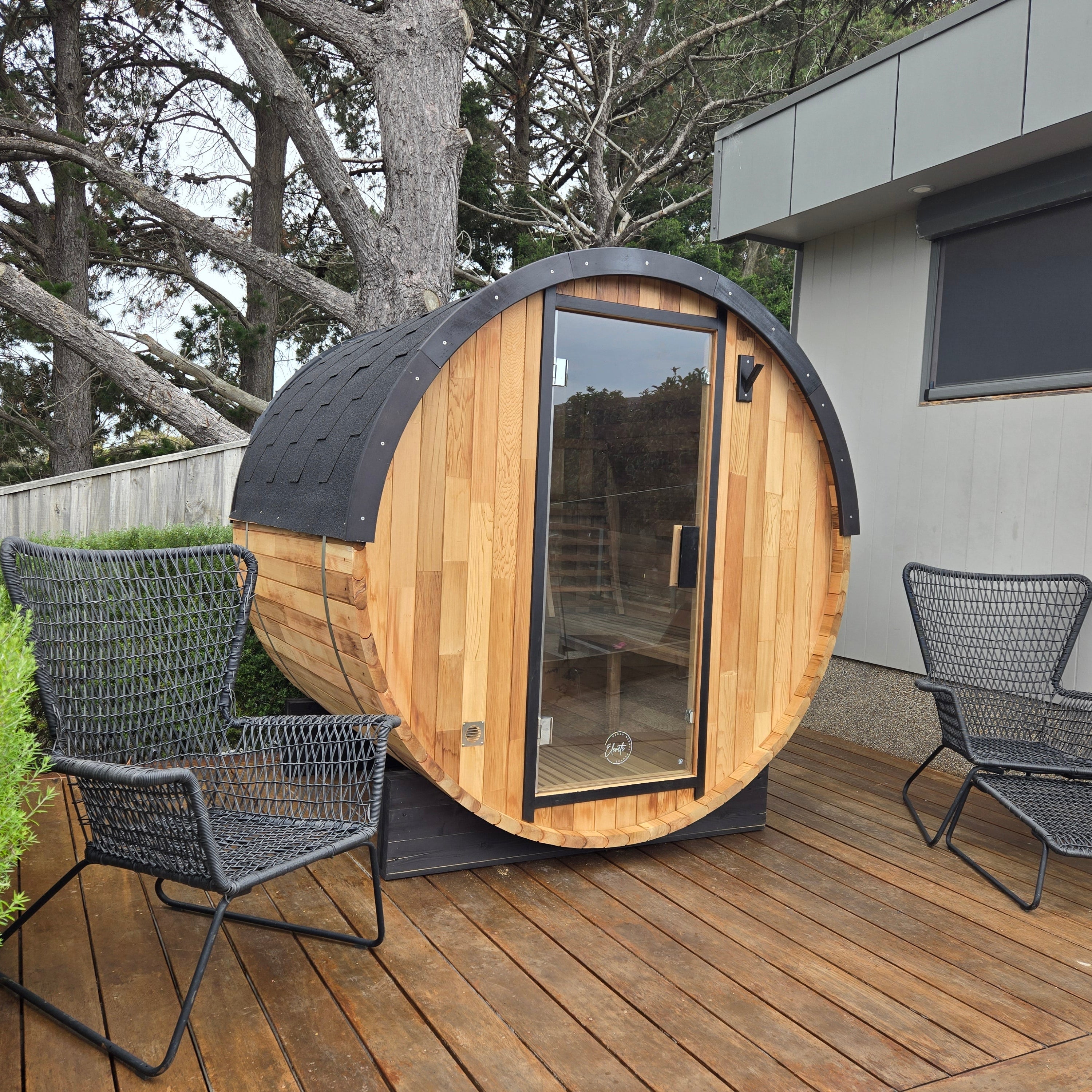 Urban 2-4 Person Traditional Cedar Barrel Sauna | Black Edition