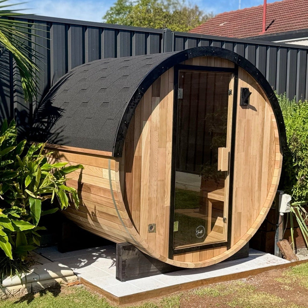 Urban 2-4 Person Traditional Cedar Barrel Sauna | Black Edition