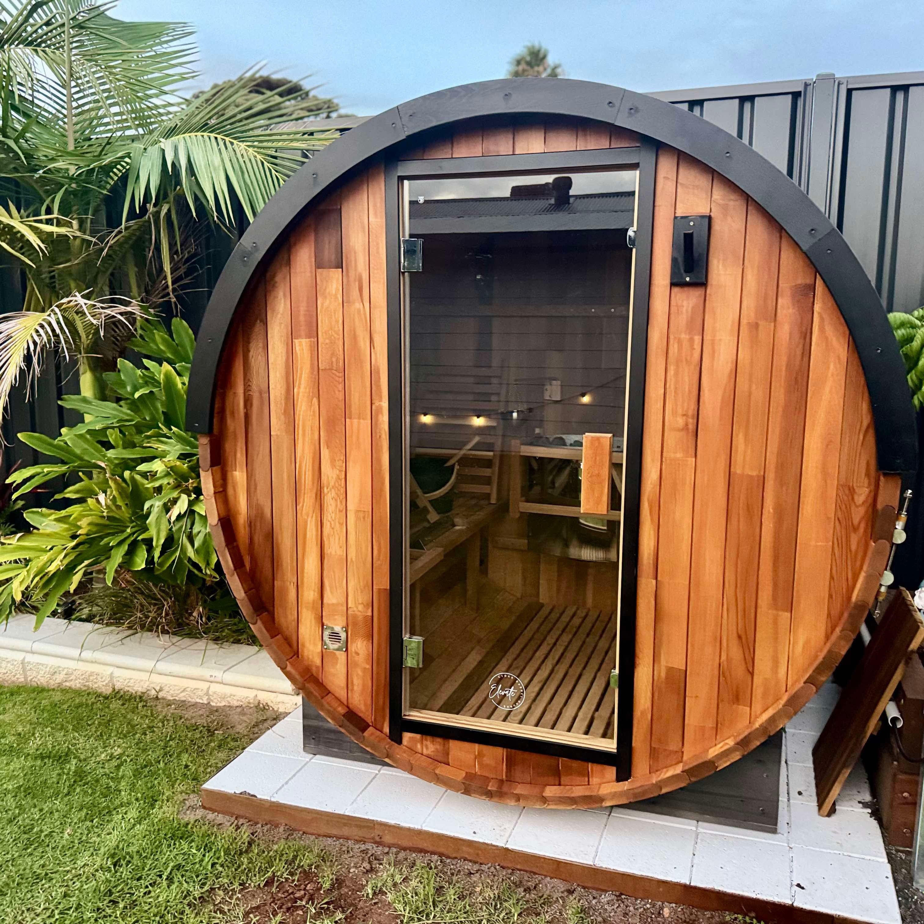 Urban 2-4 Person Traditional Cedar Barrel Sauna | Black Edition