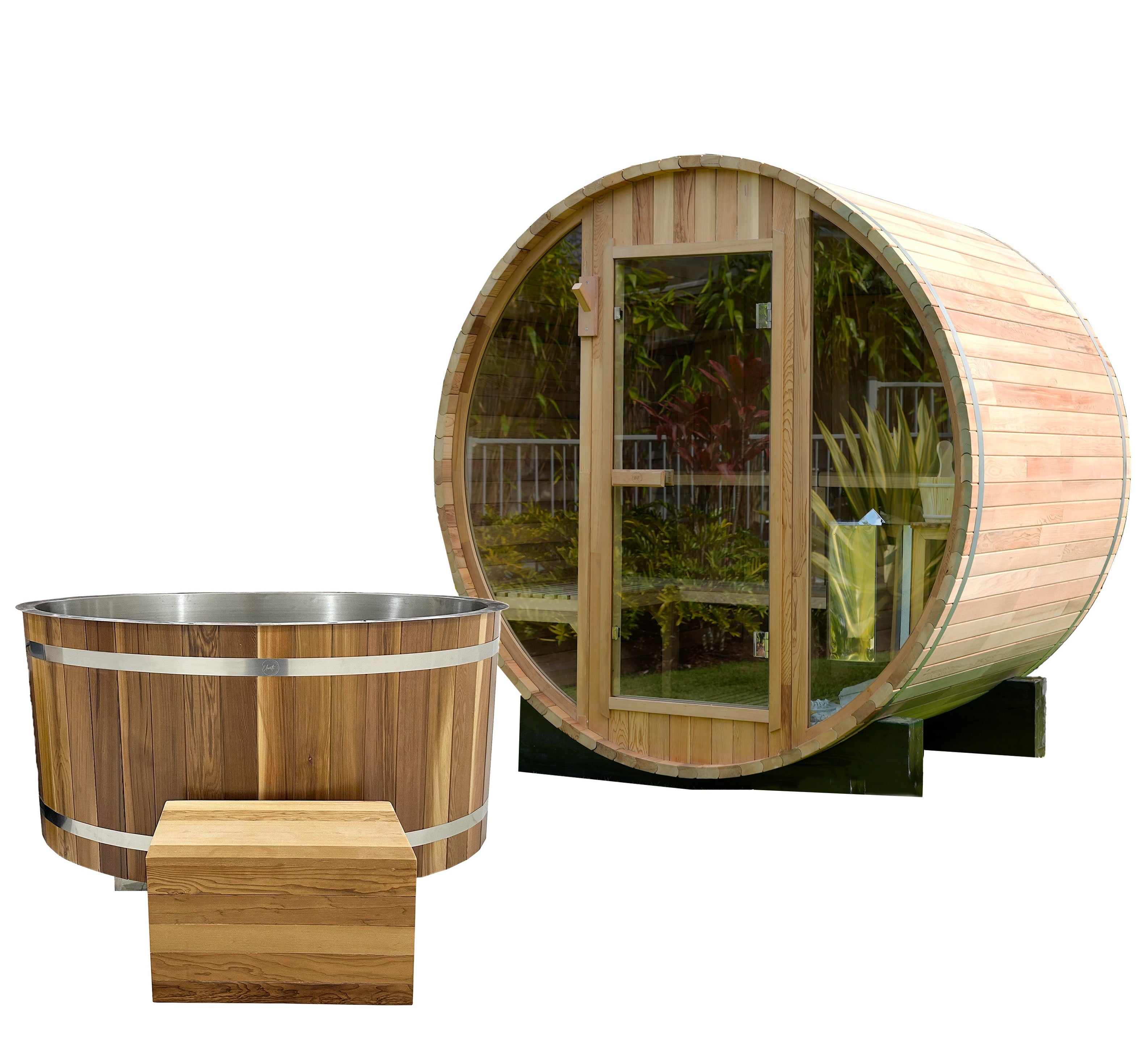 Curve Cedar Ice Bath + Outlook 4 Person Sauna