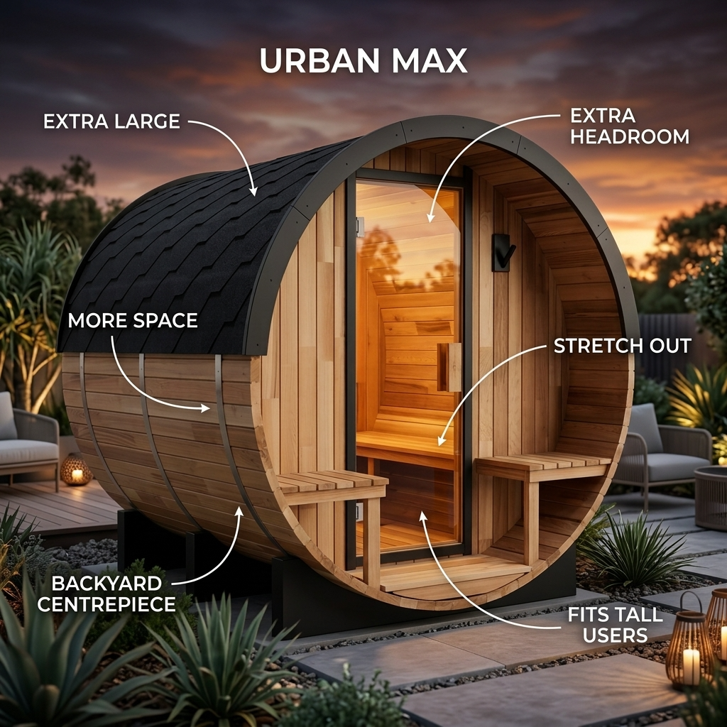 Urban MAX 6 Person Traditional Cedar Barrel Sauna | Black Edition