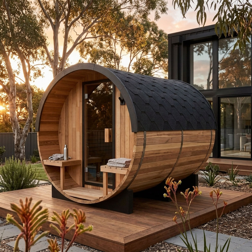 Urban Retreat 4-6 Person Traditional Cedar Barrel Sauna | Black Edition