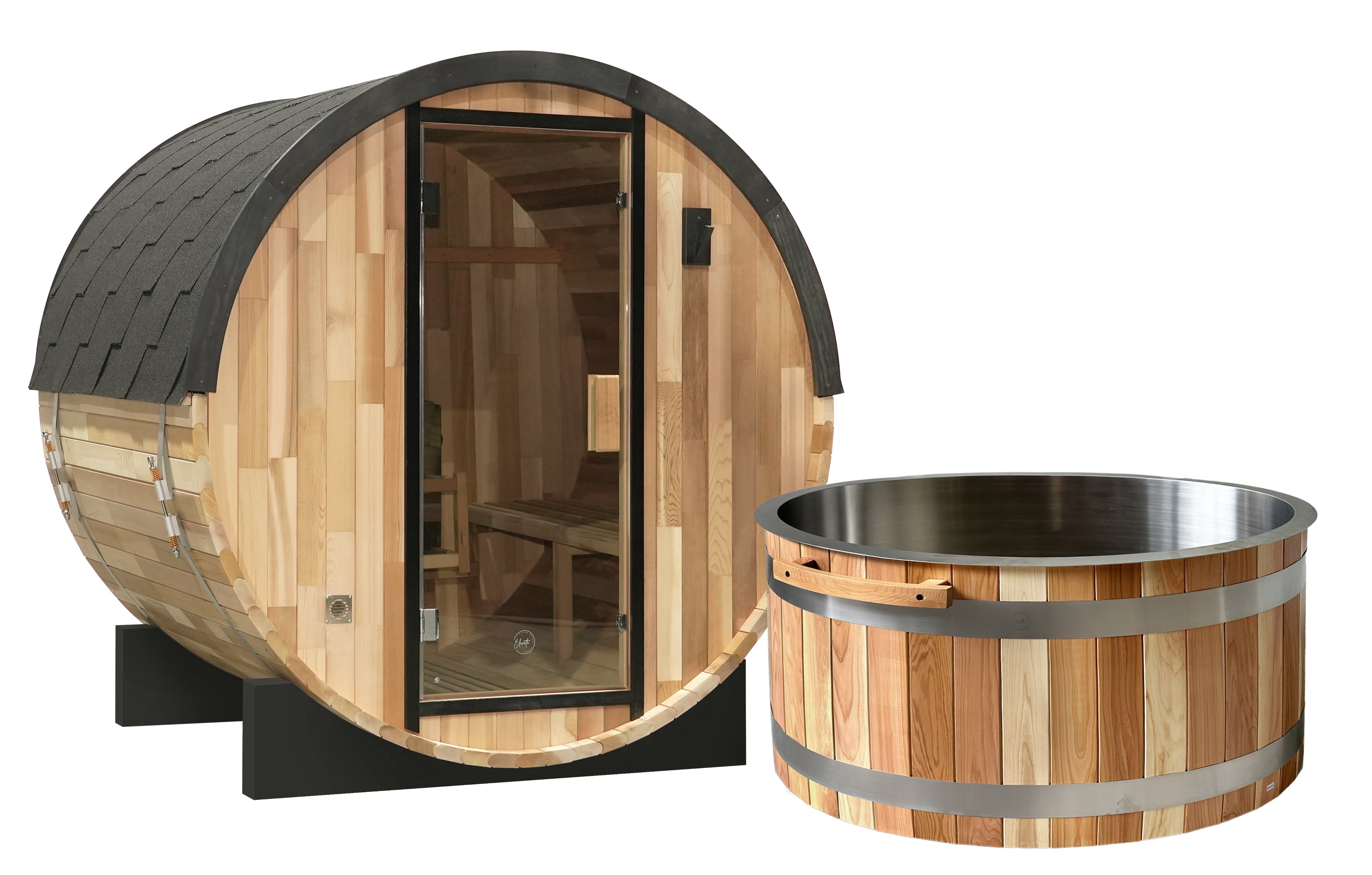 Curve Cedar Ice Bath + Urban 2-4 Person Sauna