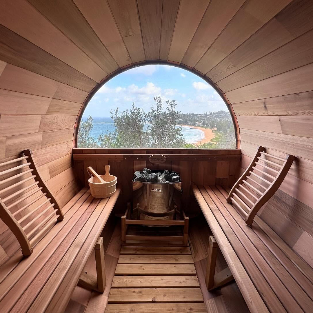 Cove Rearview 4 Person Traditional Cedar Barrel Sauna