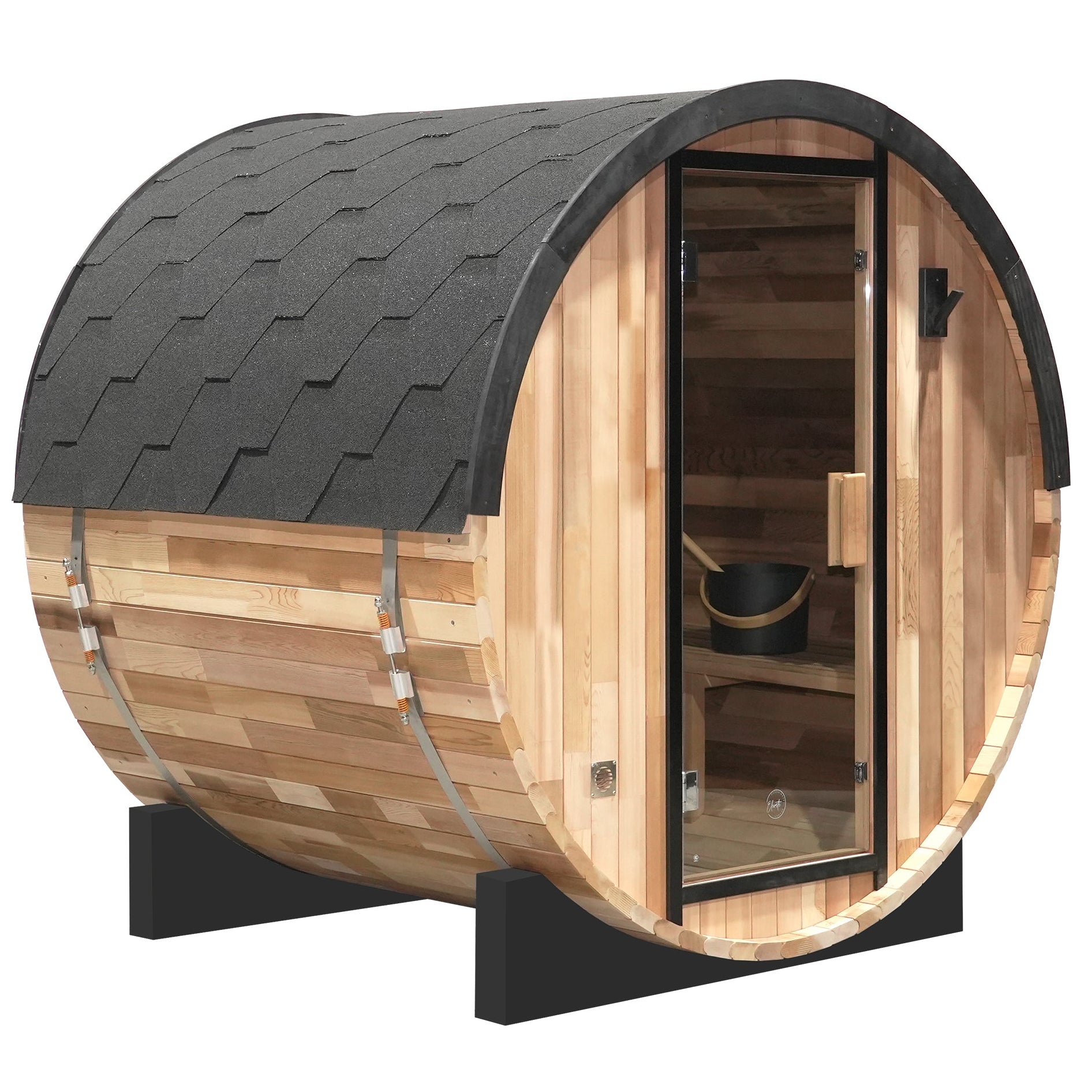 Urban 2-4 Person Traditional Cedar Barrel Sauna | Black Edition