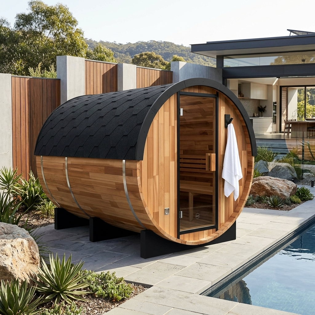 Urban Retreat 4-6 Person Traditional Cedar Barrel Sauna | Black Edition