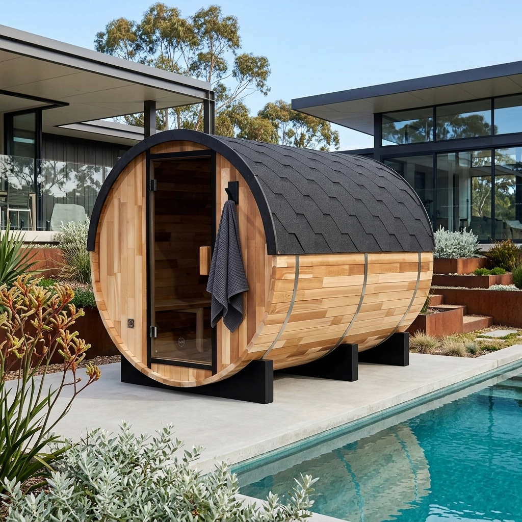 Urban Retreat 4-6 Person Traditional Cedar Barrel Sauna | Black Edition