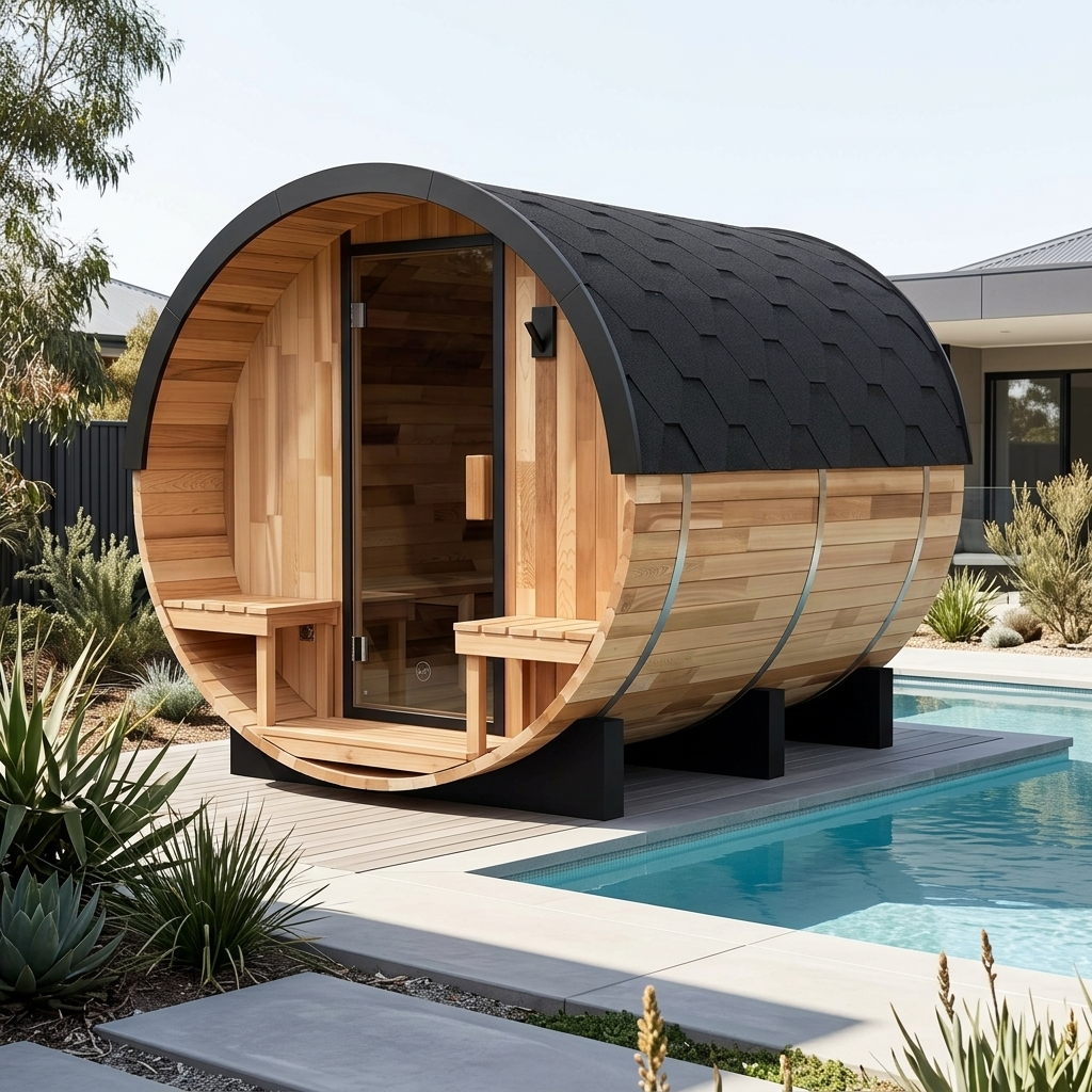 Urban Retreat 4-6 Person Traditional Cedar Barrel Sauna | Black Edition