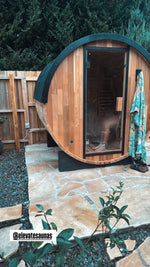 Load image into Gallery viewer, Urban 2-4 Person Traditional Cedar Barrel Sauna - Black Edition with Harvia Vega Heater
