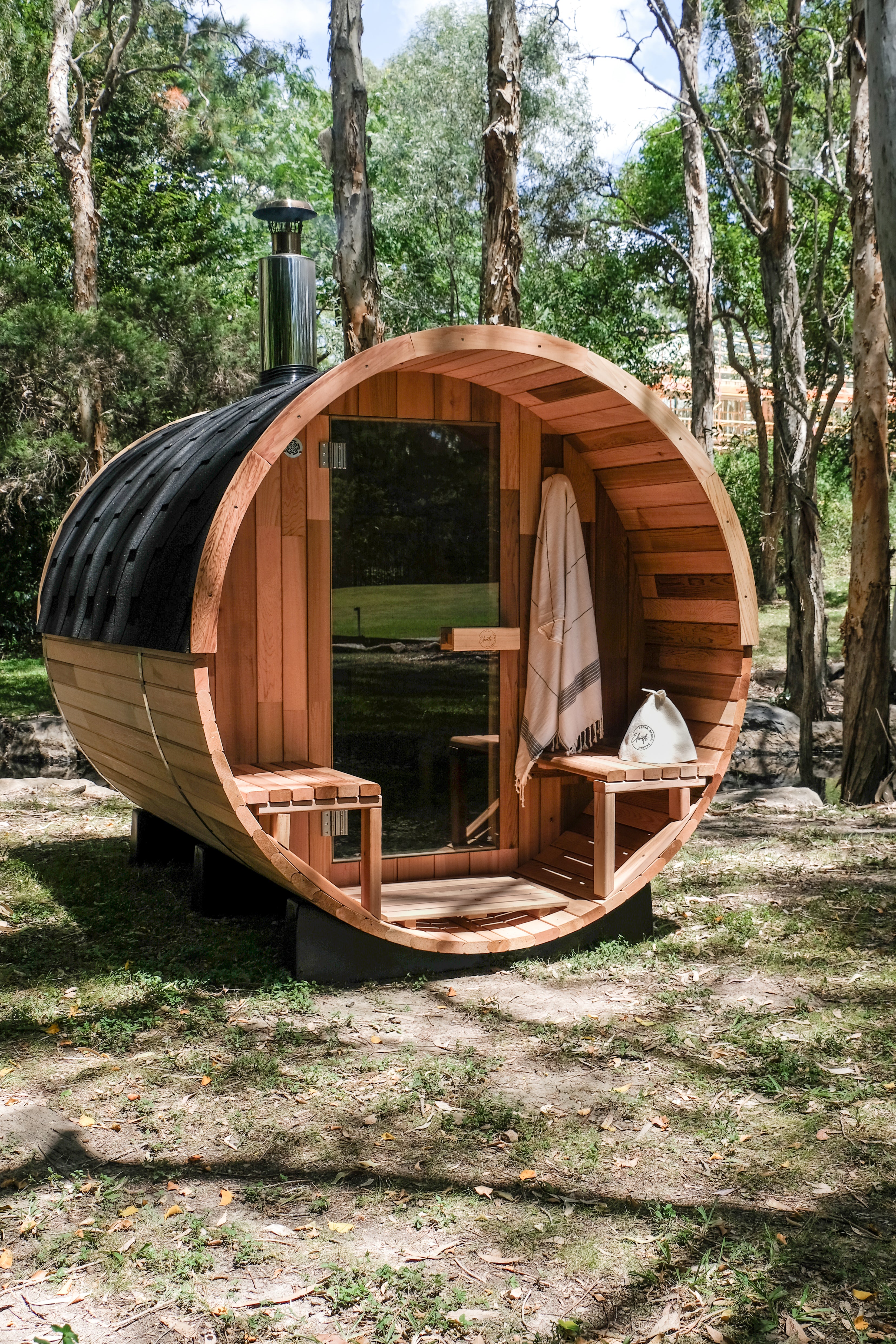 Deluxe Wood Fired 4-6 Person Cedar Barrel Sauna