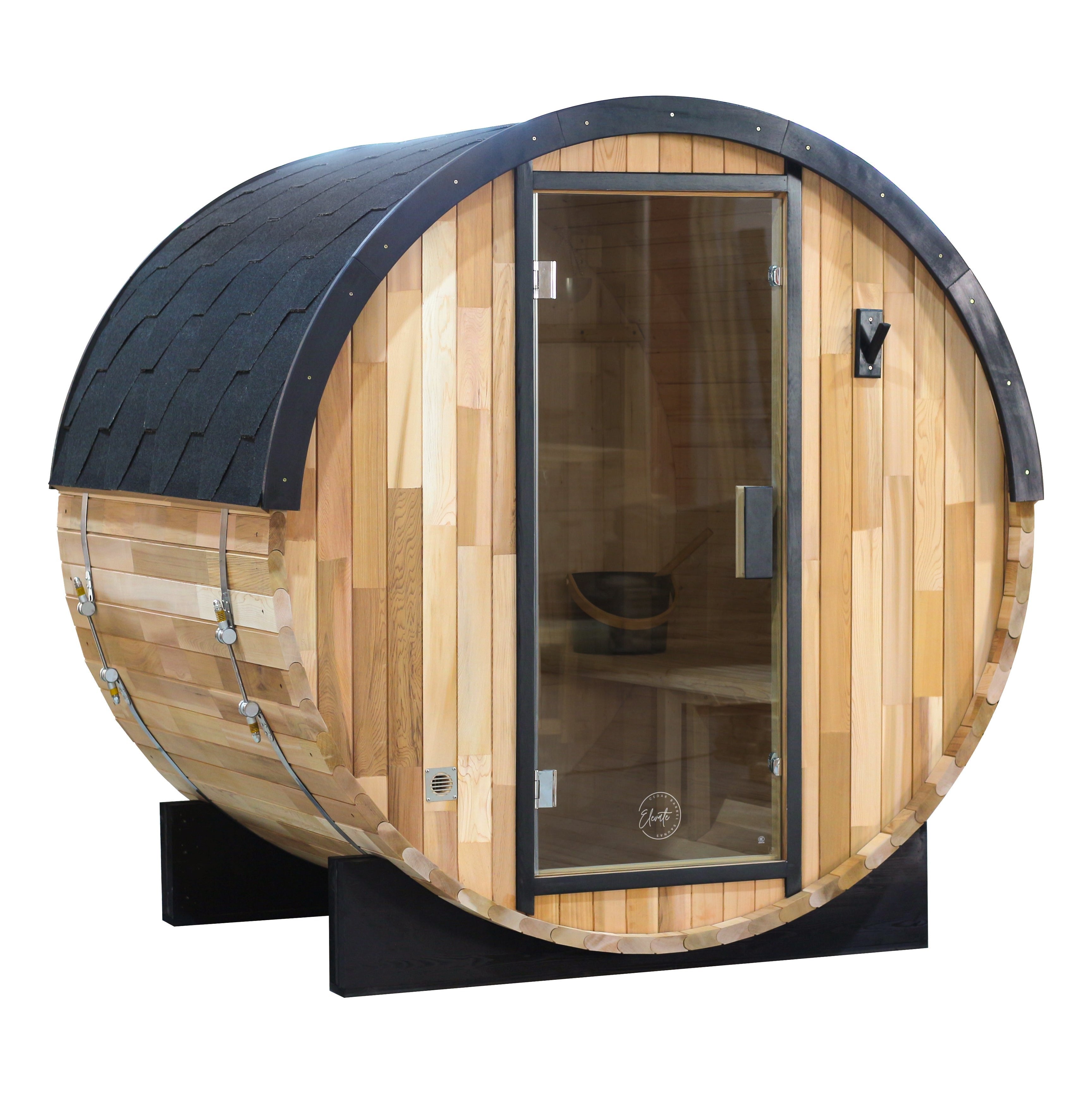 Urban 2-4 Person Traditional Cedar Barrel Sauna | Black Edition