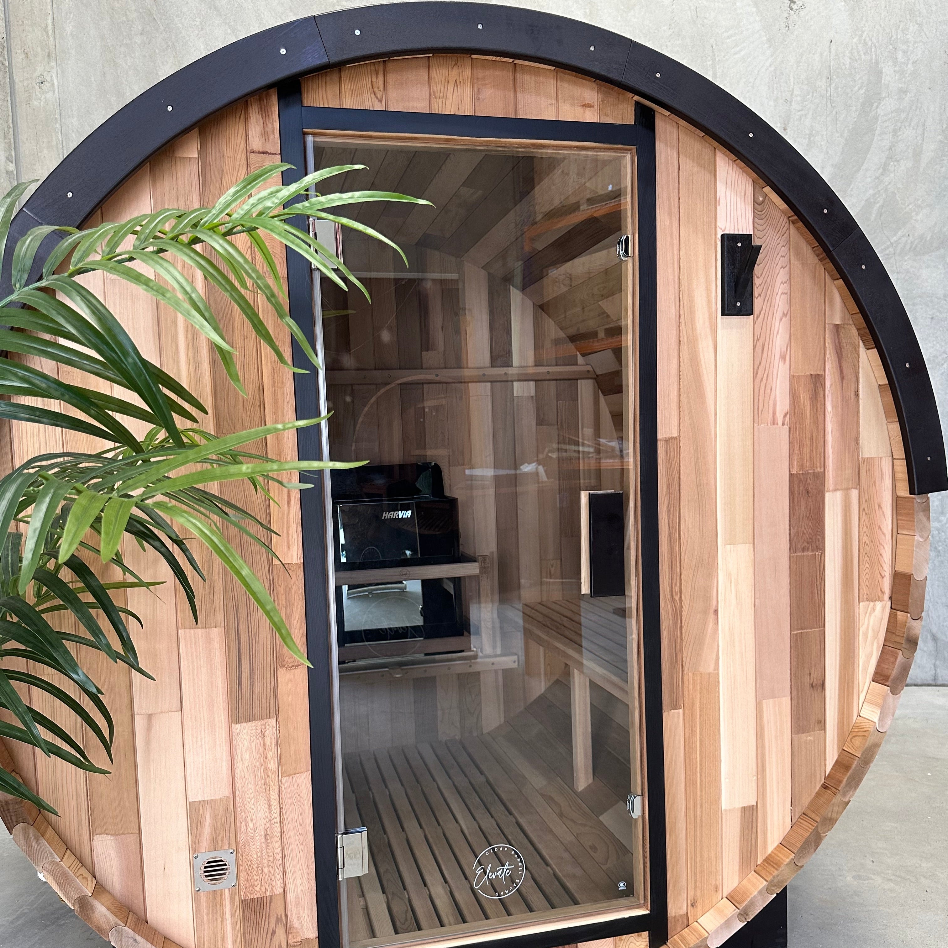 Urban 2-4 Person Traditional Cedar Barrel Sauna | Black Edition
