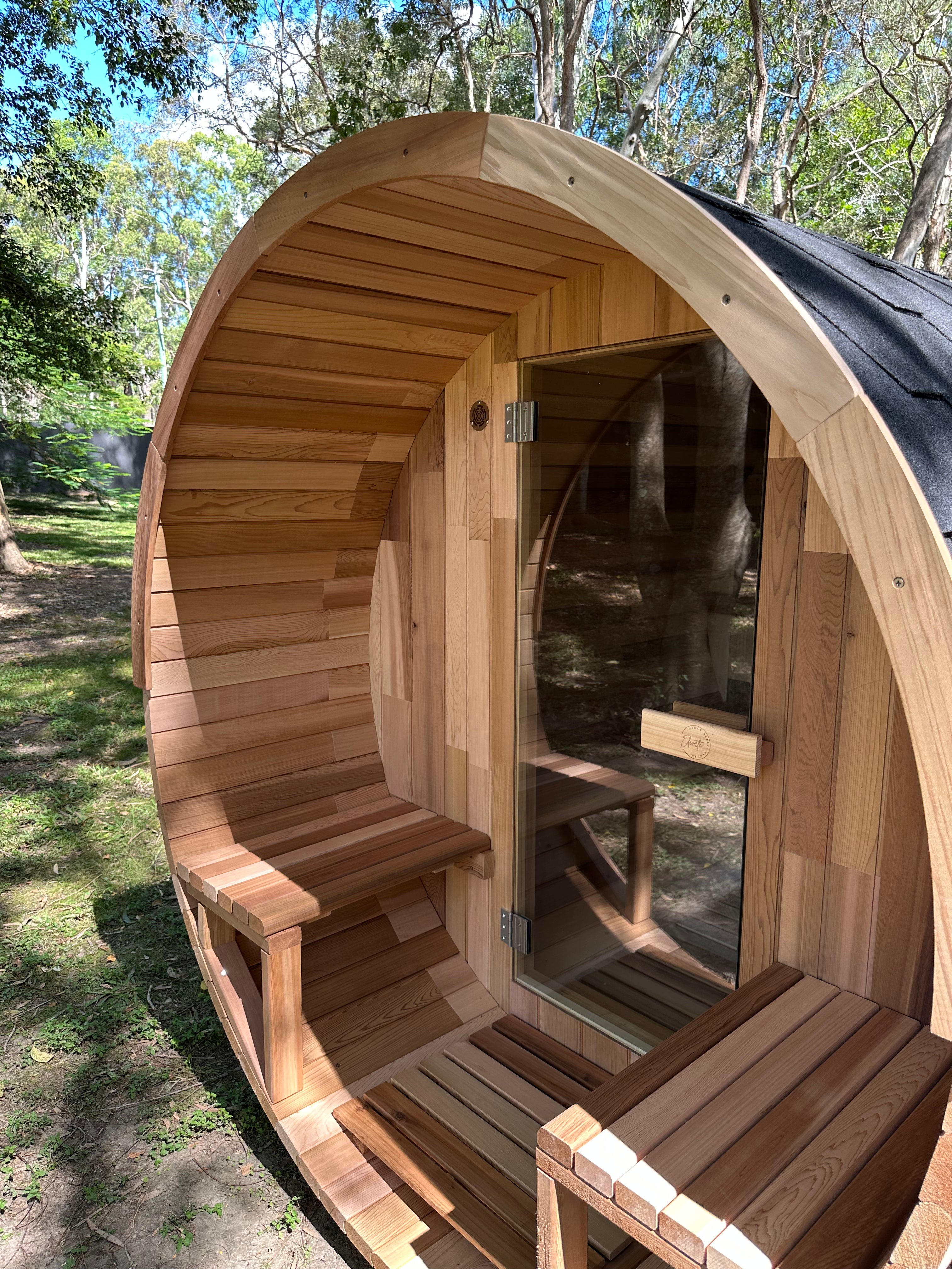Deluxe Rearview 4-6 Person Traditional Cedar Barrel Sauna