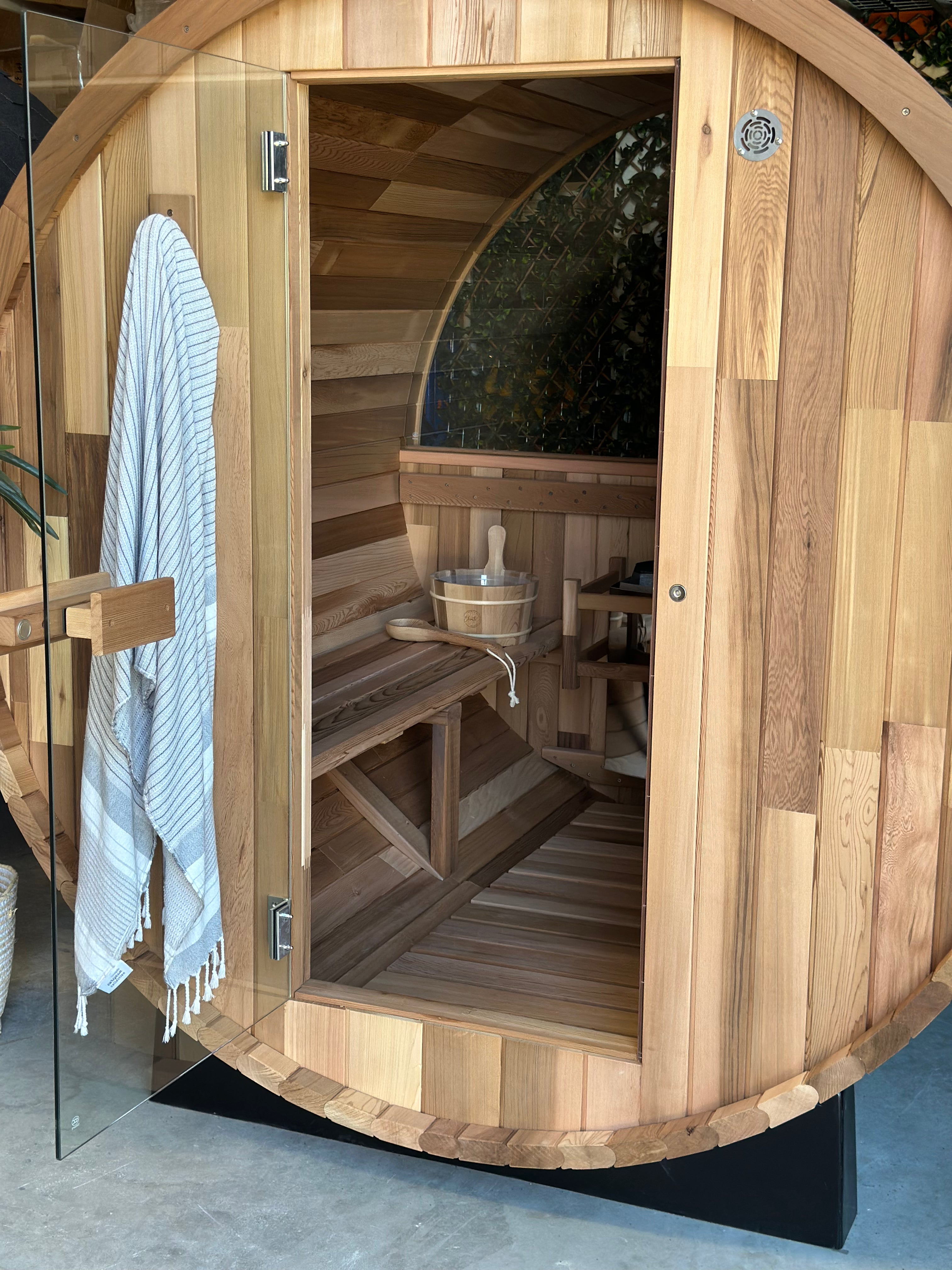 Cove Rearview 4 Person Traditional Cedar Barrel Sauna