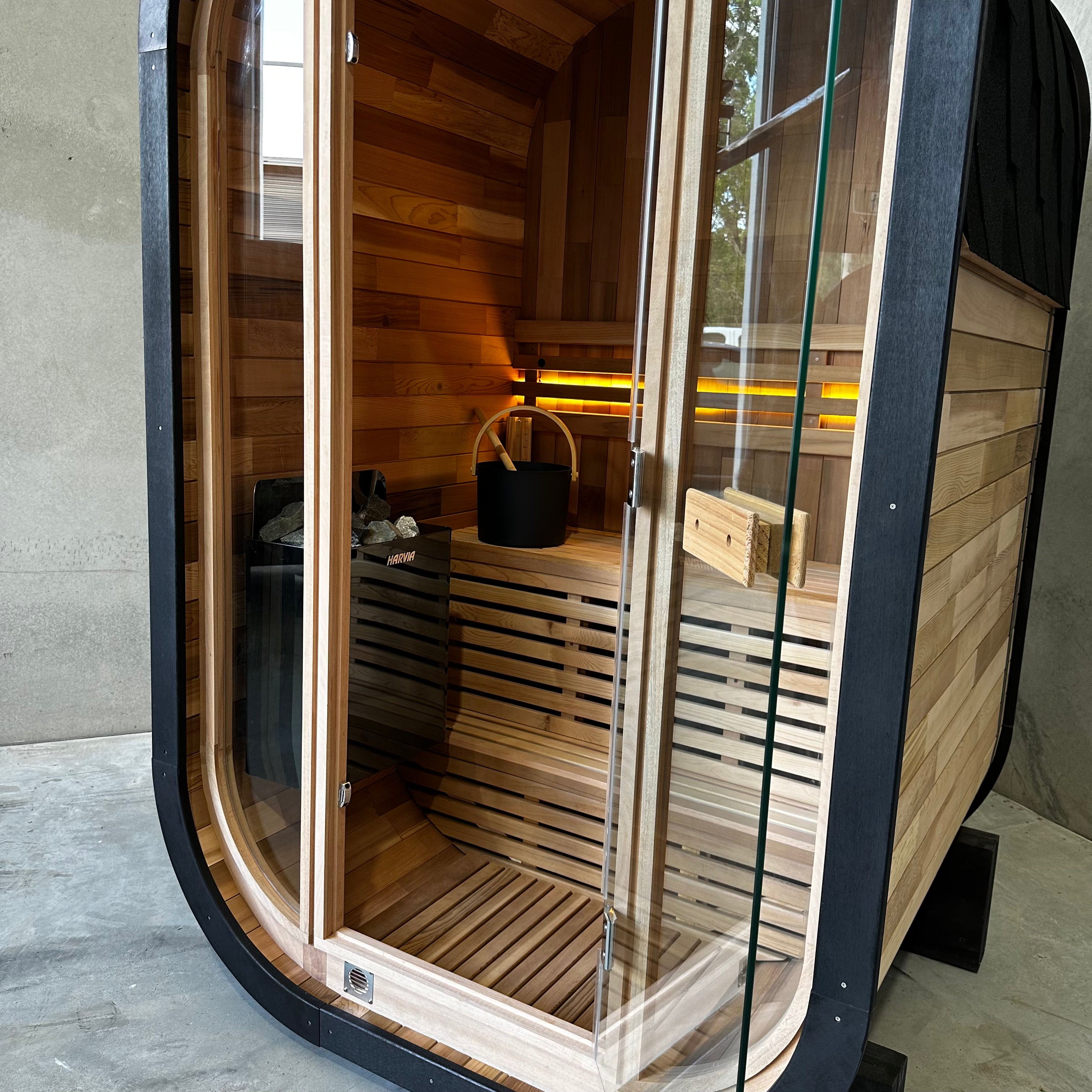 Niche View 1-2 Person Traditional Cedar Cube Sauna | Black Edition