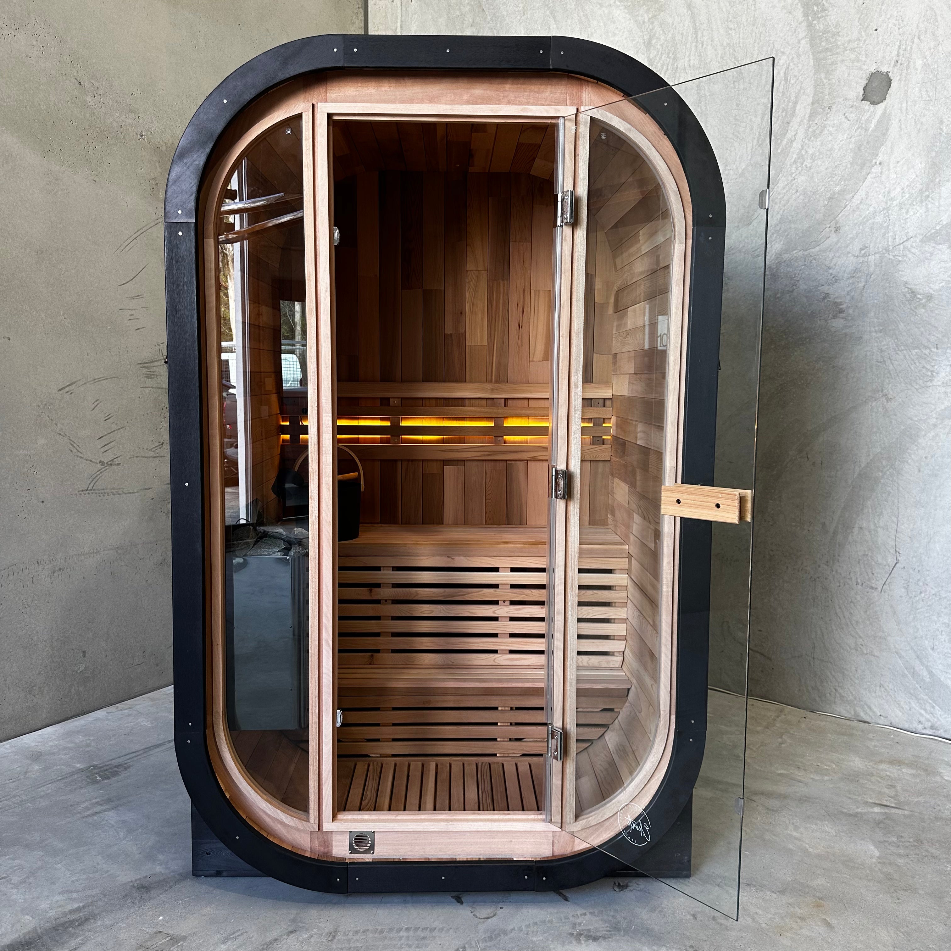 Niche View 1-2 Person Traditional Cedar Cube Sauna | Black Edition