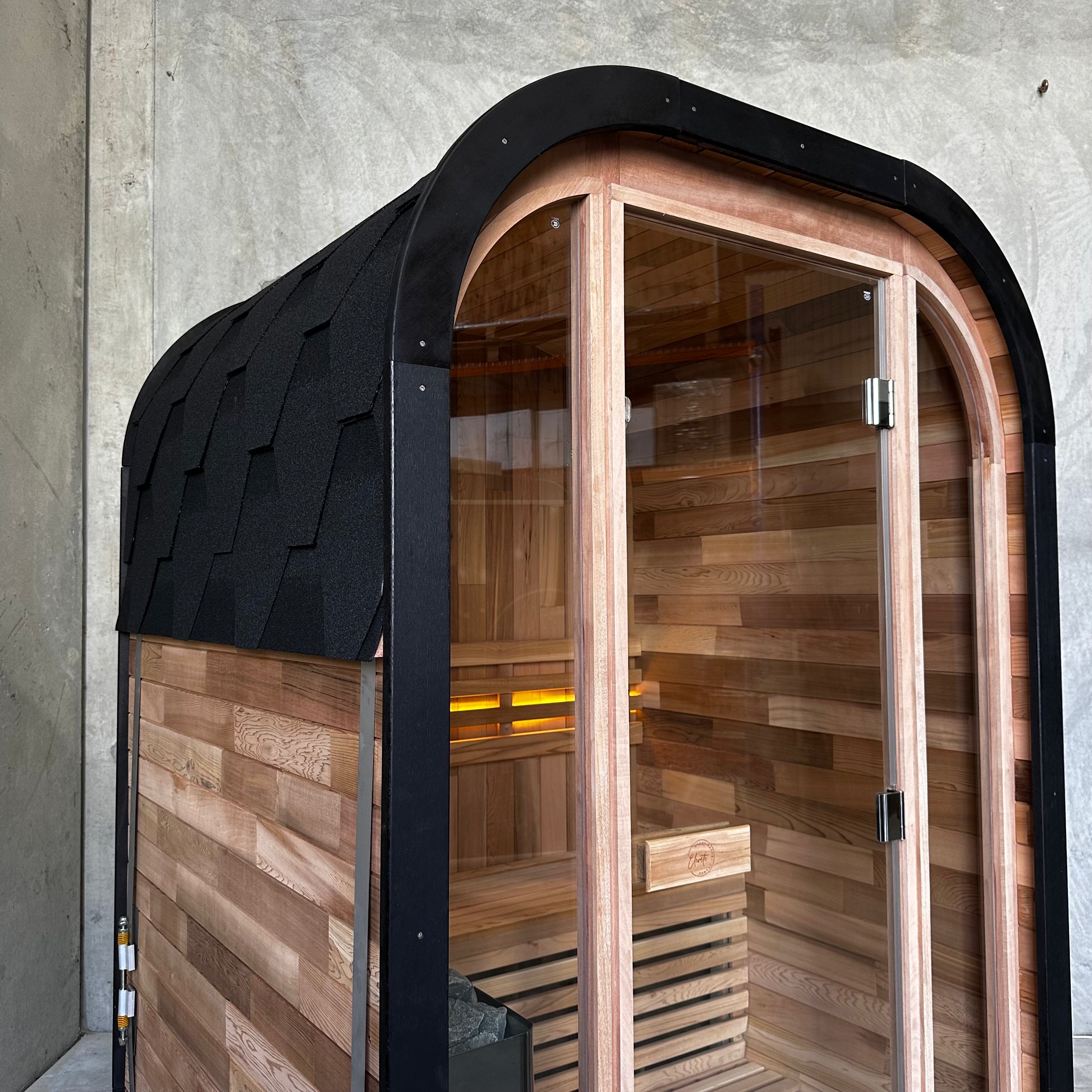 Niche View 1-2 Person Traditional Cedar Cube Sauna | Black Edition