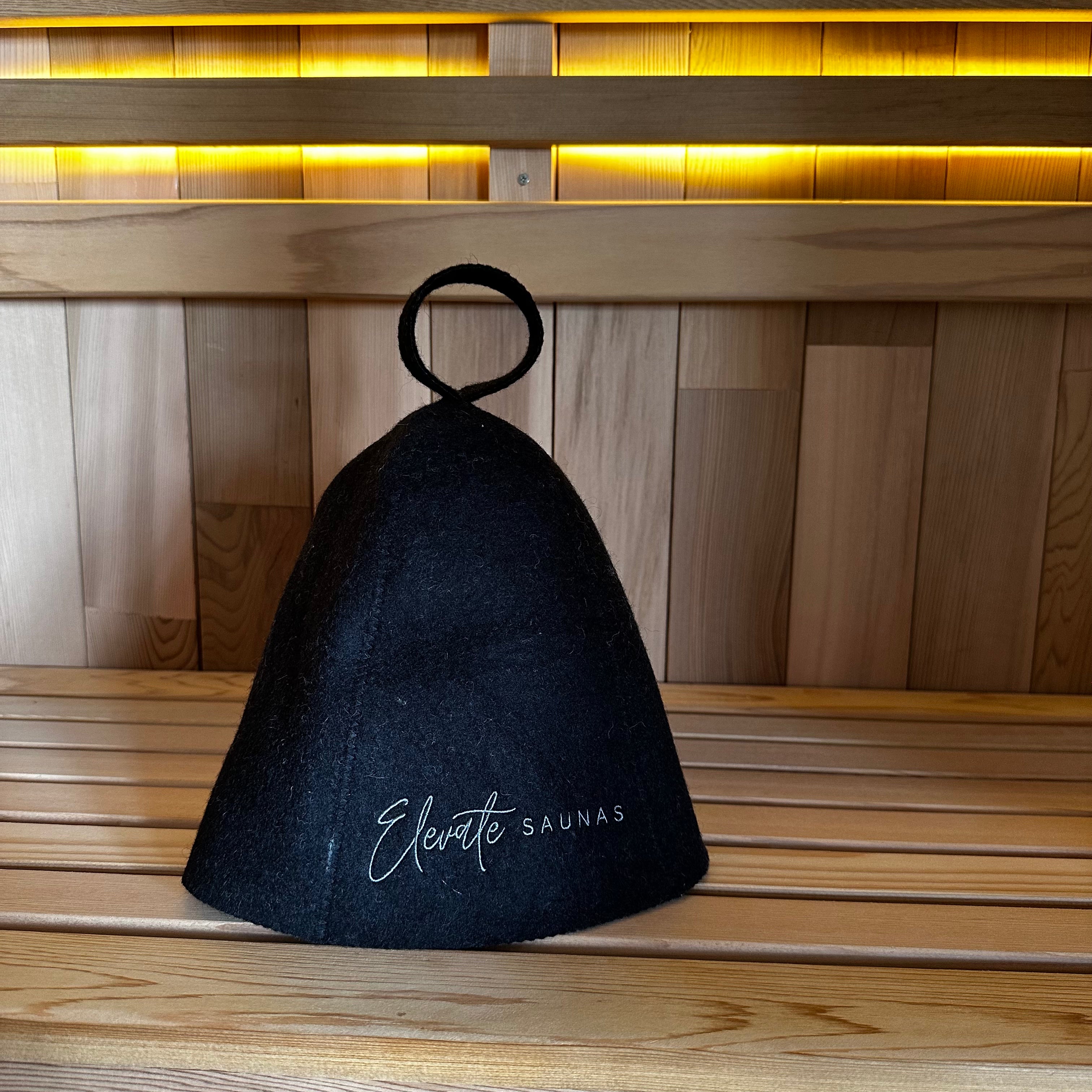 Forge Black Wool Sauna Hat with Hanging Hook – Heat Protection Cap