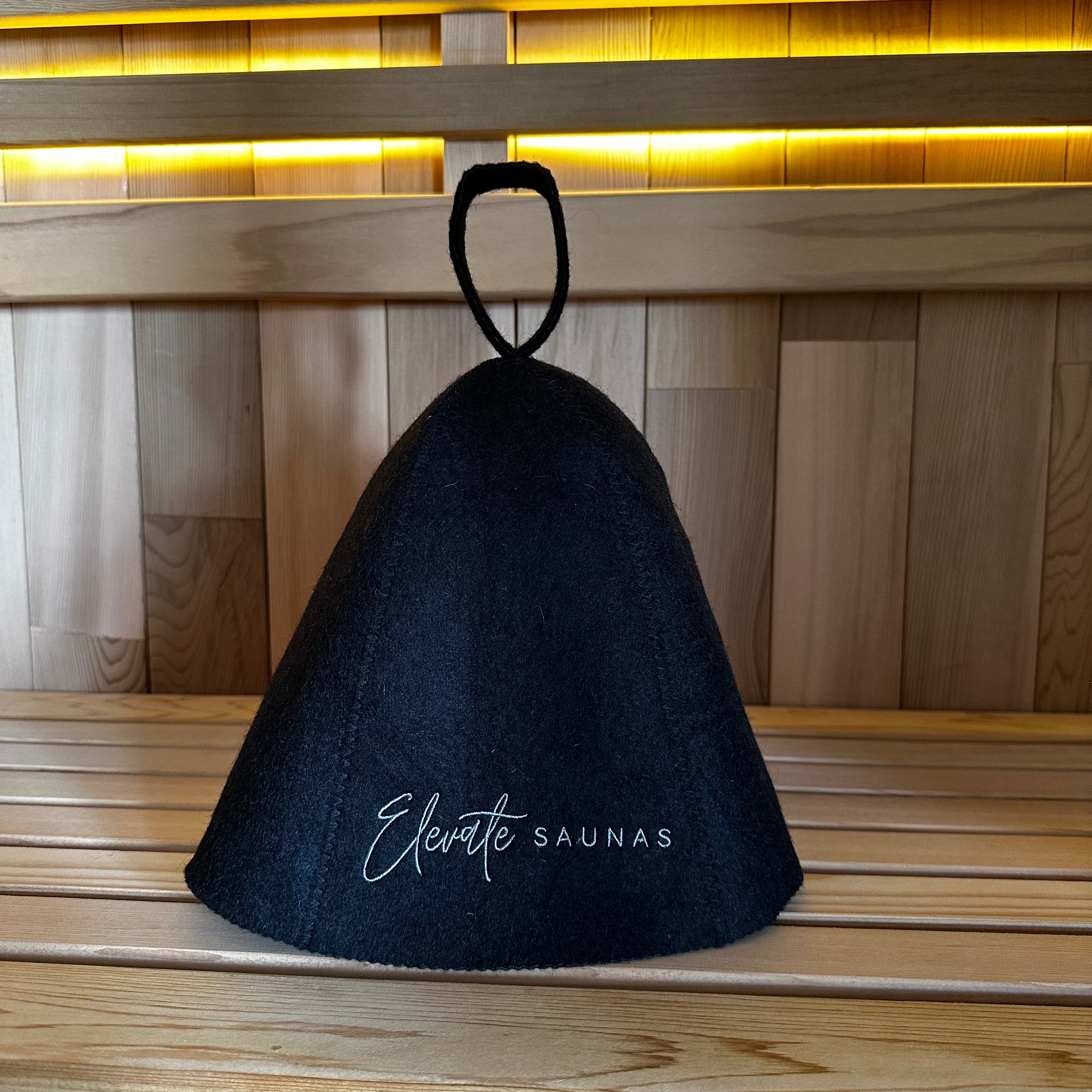 Forge Black Wool Sauna Hat with Hanging Hook – Heat Protection Cap