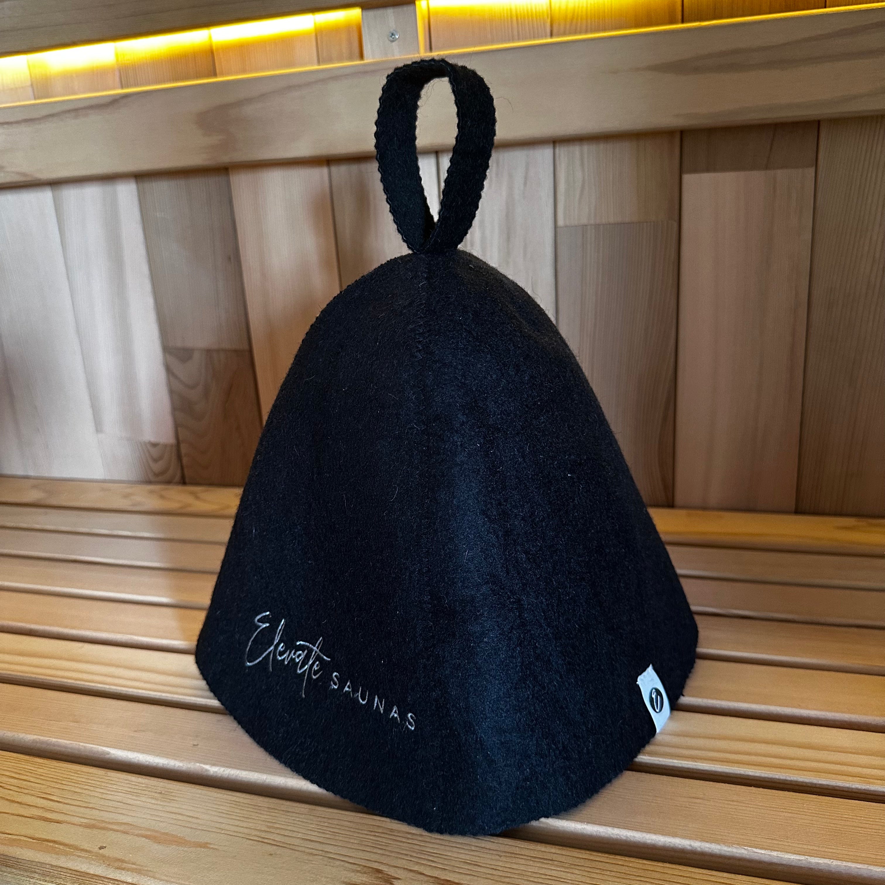 Forge Black Wool Sauna Hat with Hanging Hook – Heat Protection Cap
