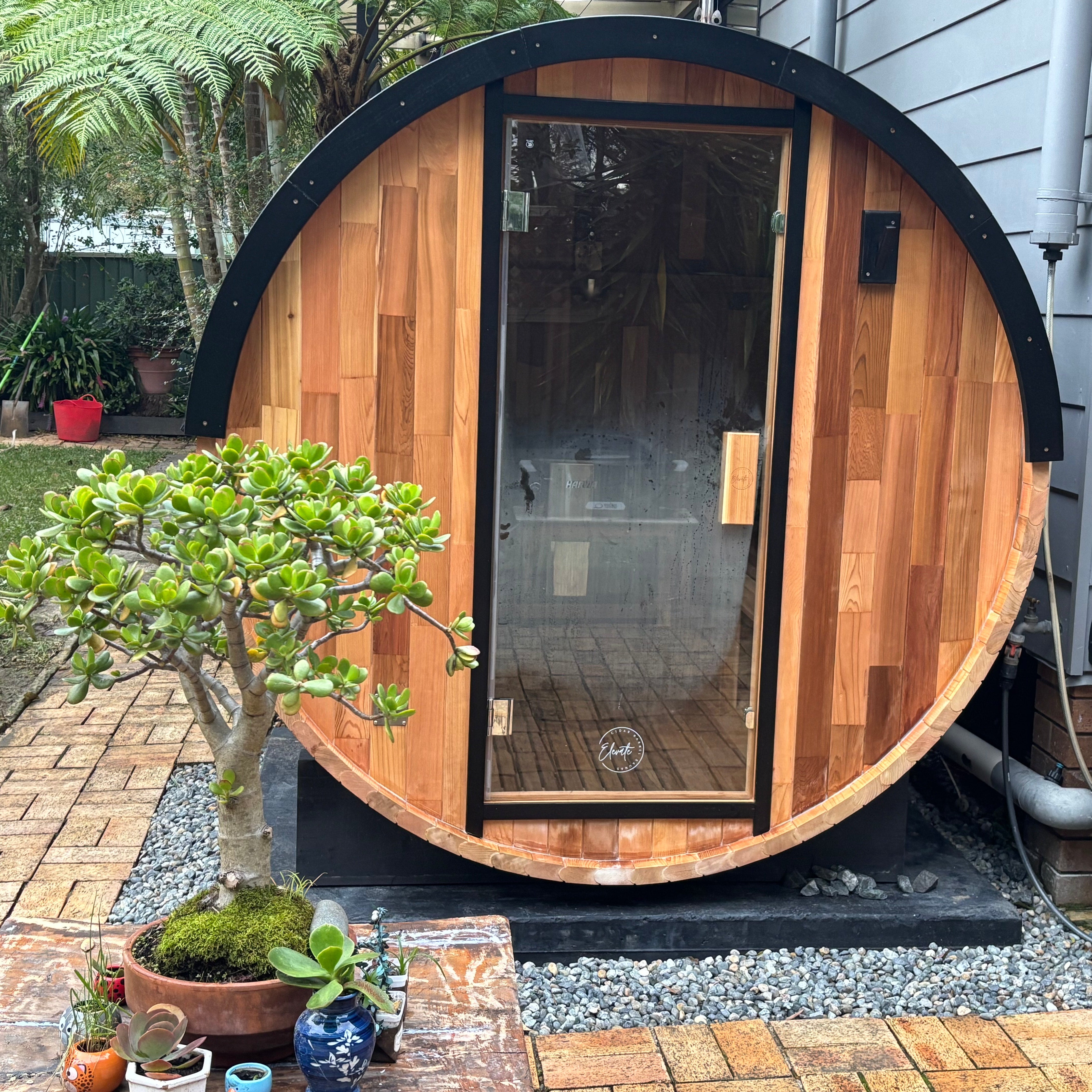 Urban 2-4 Person Traditional Cedar Barrel Sauna - Black Edition