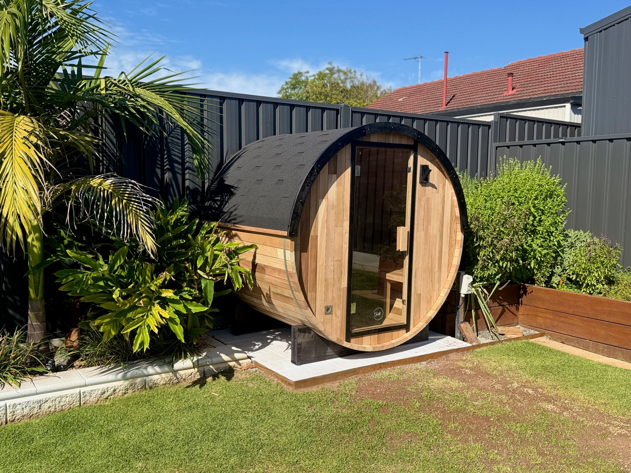 Urban 2-4 Person Traditional Cedar Barrel Sauna - Black Edition with Harvia Vega Heater