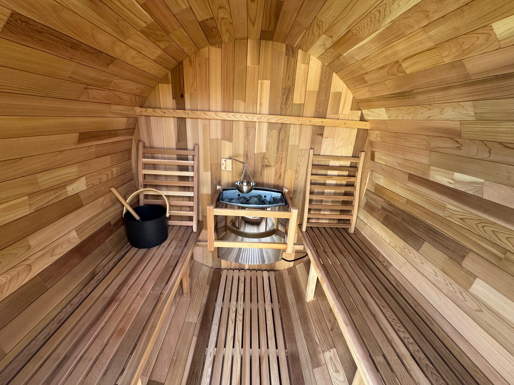 Urban 2-4 Person Traditional Cedar Barrel Sauna - Black Edition with Harvia Vega Heater