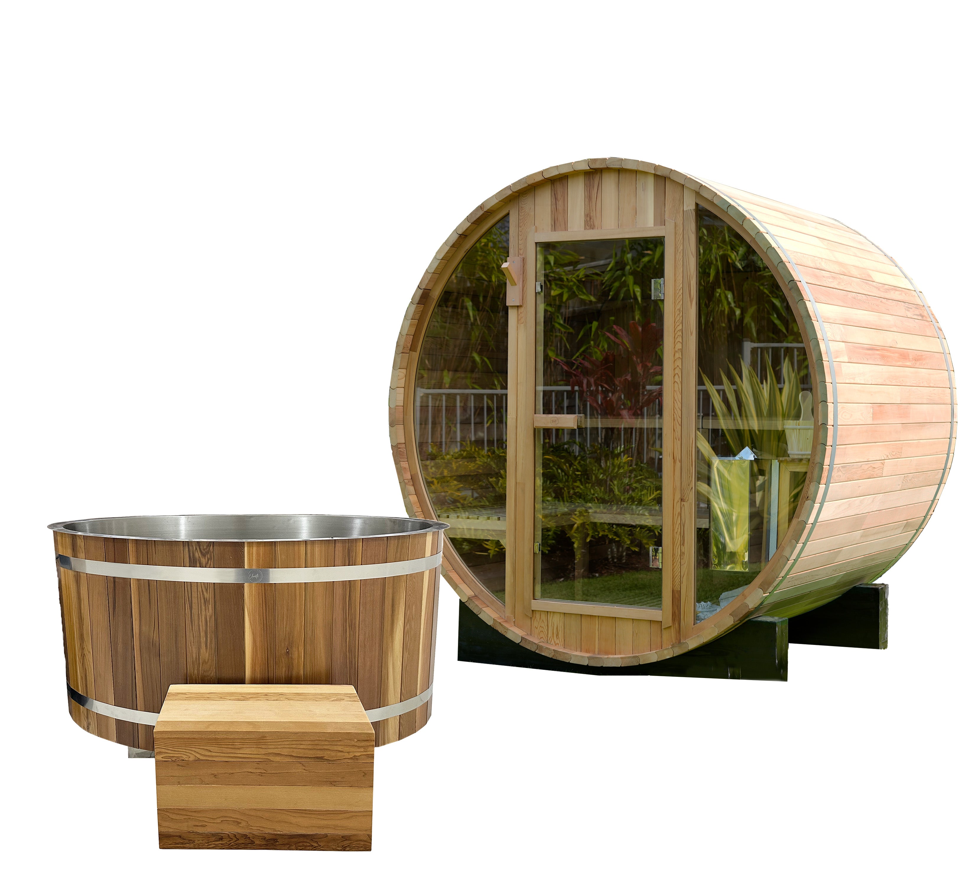 Curve Cedar Ice Bath + Outlook 4 Person Sauna