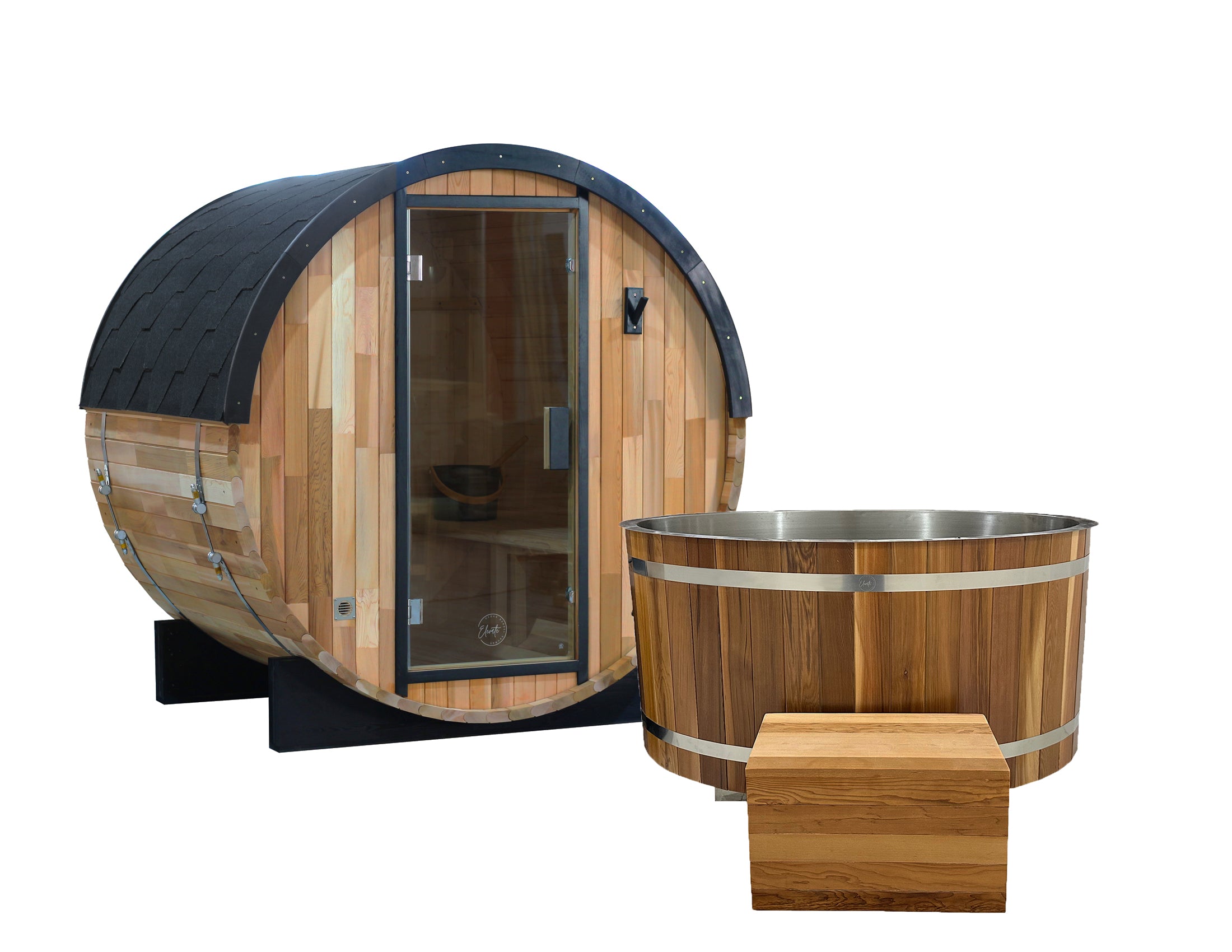 Curve Cedar Ice Bath + Urban 2-4 Person Sauna