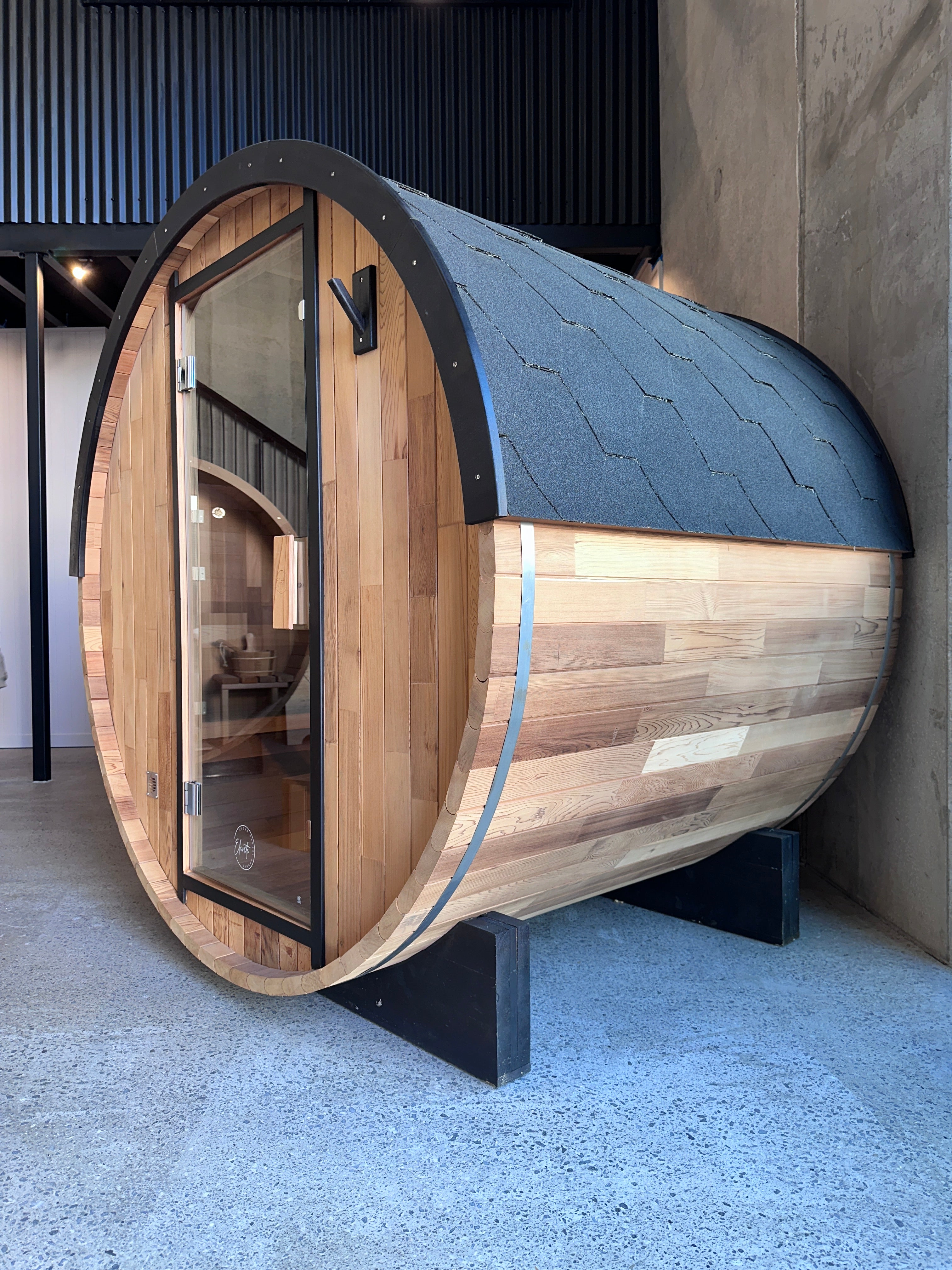 Urban 2-4 Person Traditional Cedar Barrel Sauna | Black Edition