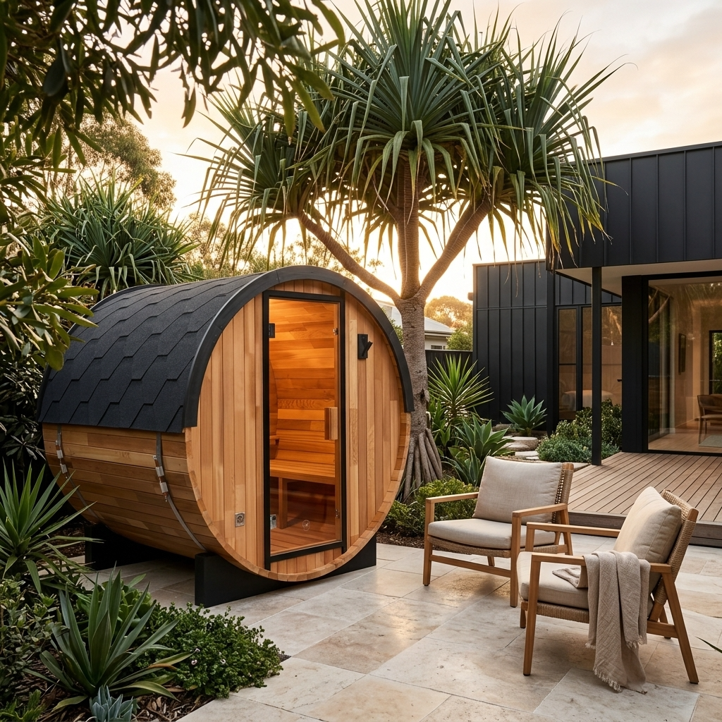 Urban 2-4 Person Traditional Cedar Barrel Sauna | Black Edition