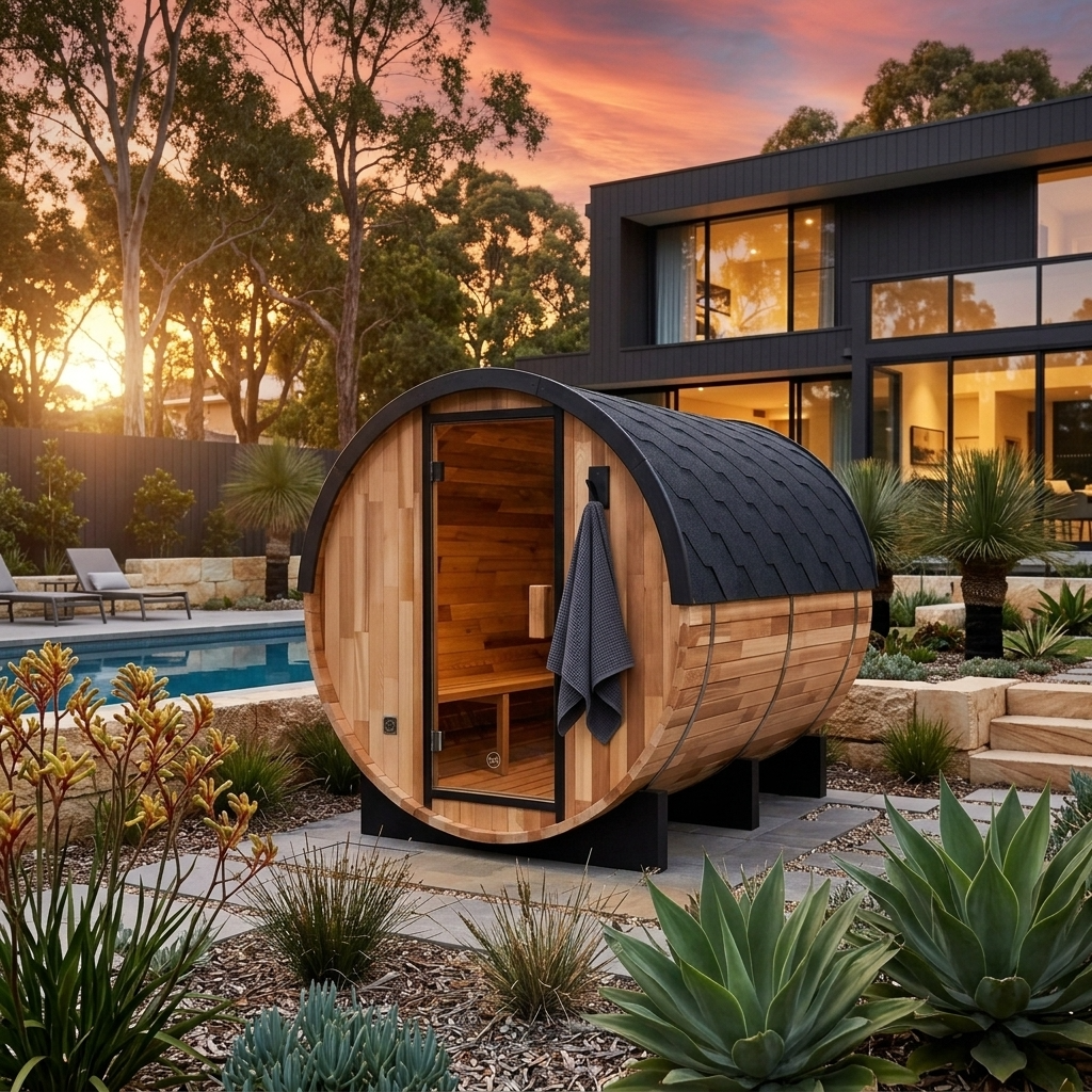 Urban Retreat 4-6 Person Traditional Cedar Barrel Sauna | Black Edition