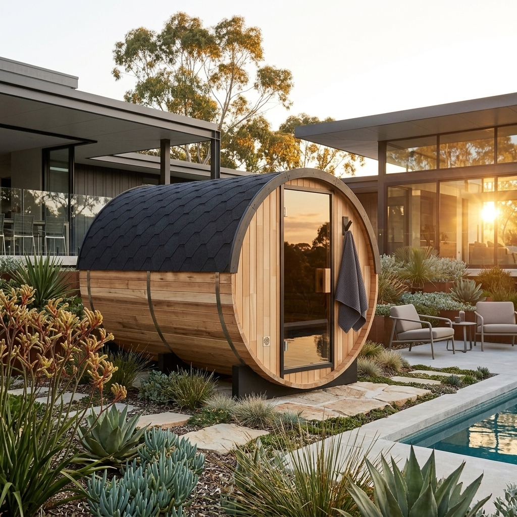 Urban Retreat 4-6 Person Traditional Cedar Barrel Sauna | Black Edition