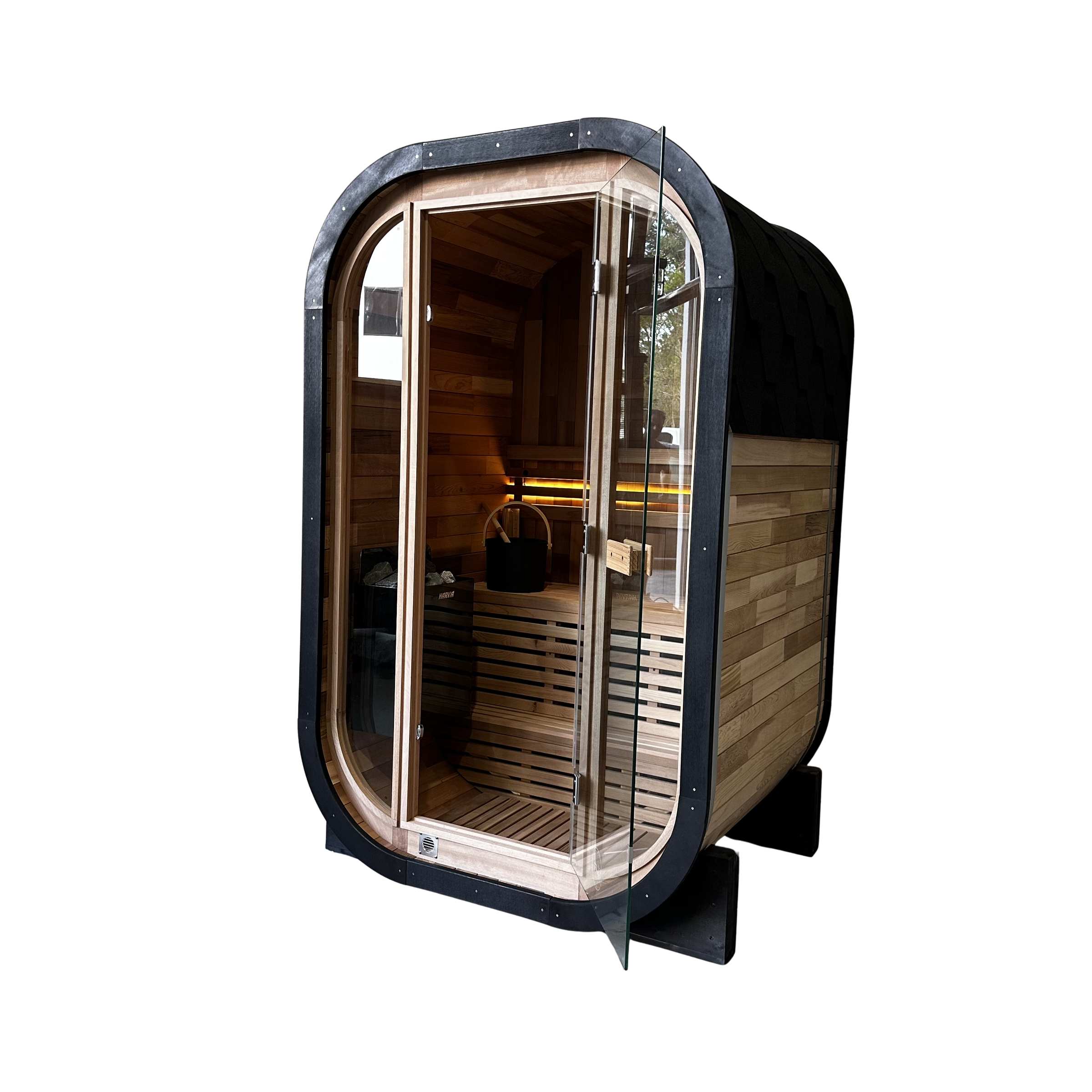 Niche View BLACK 1-2 Person Traditional Outdoor Cedar Cube Sauna